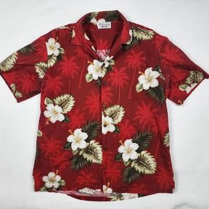 ✅ Vintage Pacific Legend Apparel Mens Hawaiian Floral Shirt Size L Collared Red